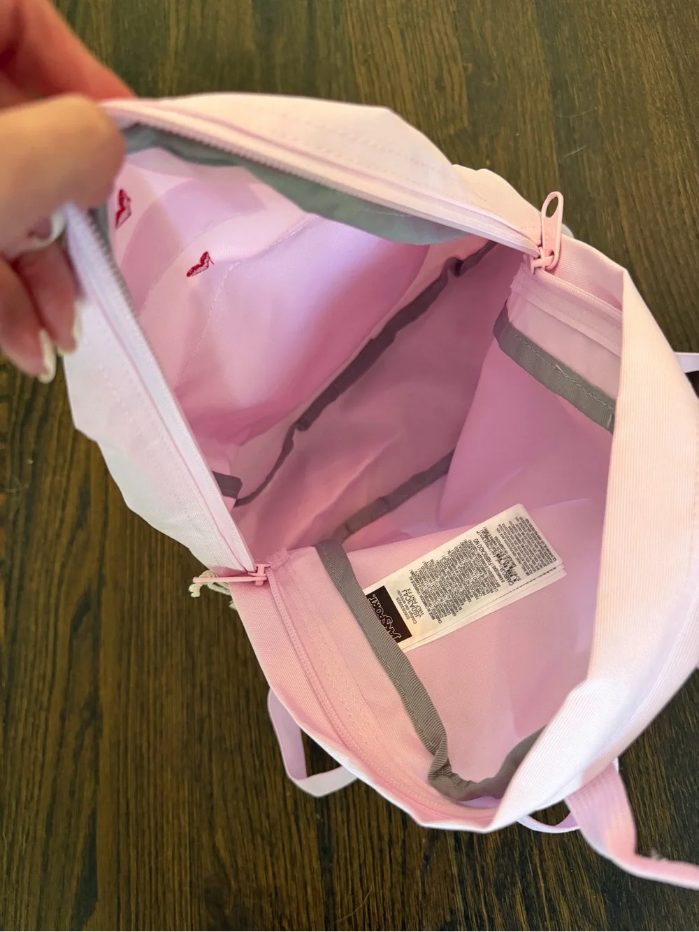 NWT JanSport Half Pint Miniature Bag - pink with red hearts